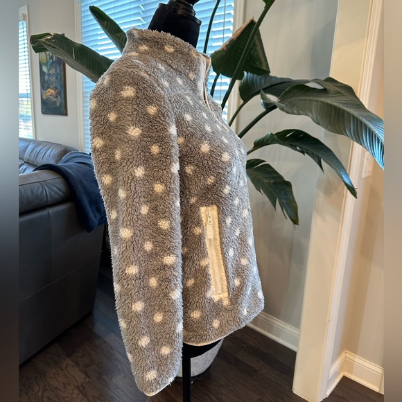 Talbots Gray Polka Dot Sherpa Jacket, Size SP Women - Picture 6 of 10